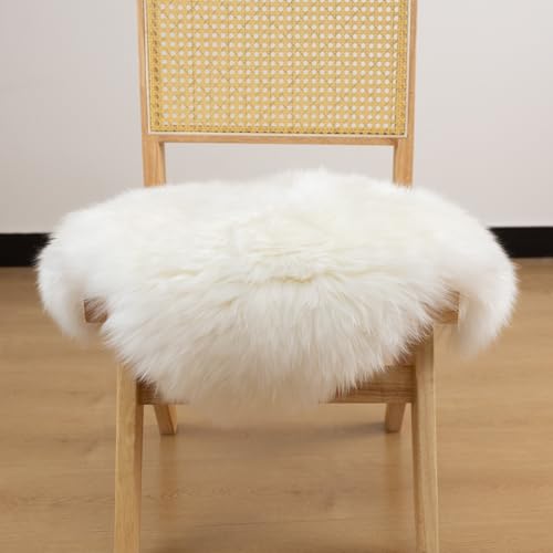 Genuine Sheepskin Chair Cushion, 18x18 Inch Non-Slip Wool Seat Pad, Ivory