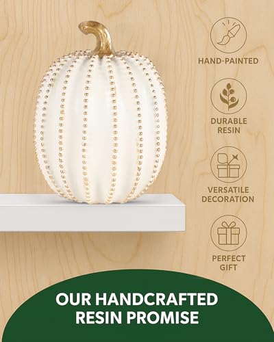 Set of 2 White & Gold Decorative Pumpkins for Fall Decor