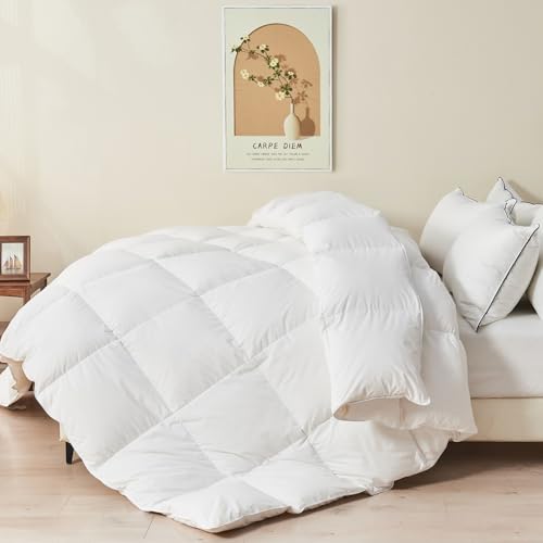 Organic Cotton Feather Down Comforter - King Size All Season Duvet Insert