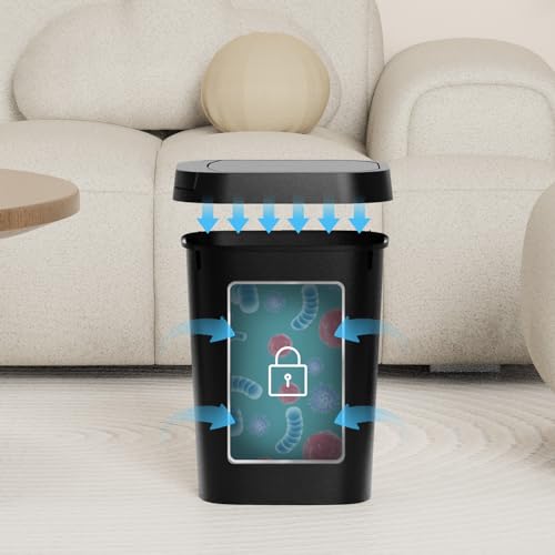3 Pack Small Trash Can with Lid 2.6 Gallon Slim Matte Black Wastebasket