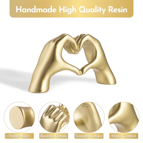 Gold Heart Hands Sculpture – Modern Aesthetic Tabletop Decor for Shelves
