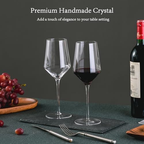 Hand-Blown Crystal Red Wine Glasses, 15 oz, Set of 4