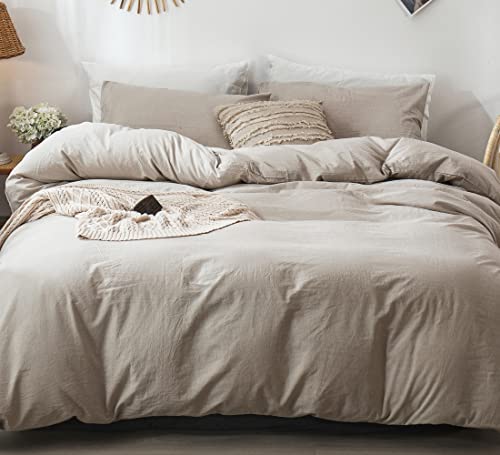 100% Washed Cotton King Duvet Cover Set - Soft Linen-Look Bedding
