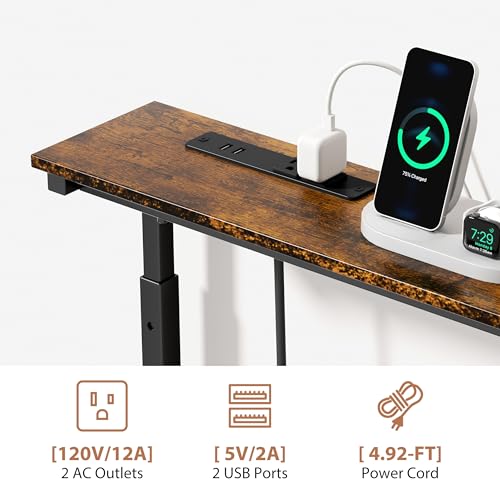 Adjustable Height Console Table with Power Outlets and USB Charging Station