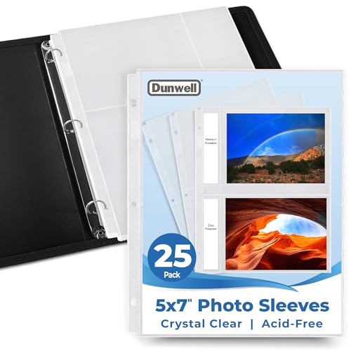 5x7 Photo Sleeves for 3-Ring Binder, 25-Pack Acid-Free Refill Pages