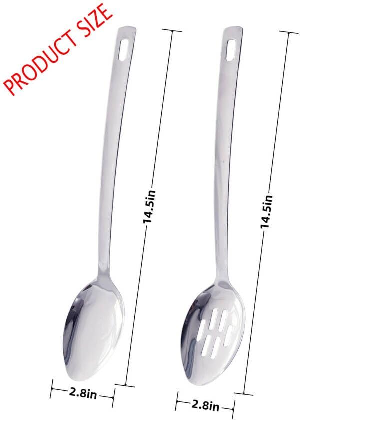 XIAOXGXF 14.5 INCHES Long Handle Stainless Steel Serving Spoon Slotted Spoons Cooking Spoon Kitchen Spoon(Set of 2)