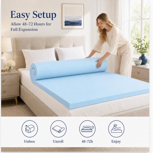 IULULU 3-Inch Cooling Gel Memory Foam Mattress Topper - Queen Size