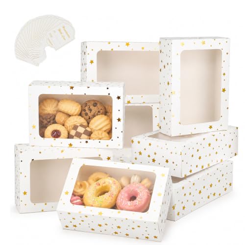 Gold Star & White 7-Piece Christmas Cookie Boxes with Window - 9x6x3 Inches