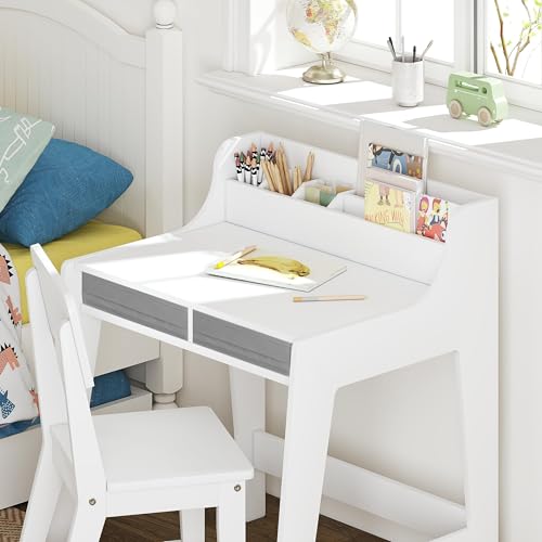 Kids Wooden Desk and Chair Set with Storage Drawers for Study