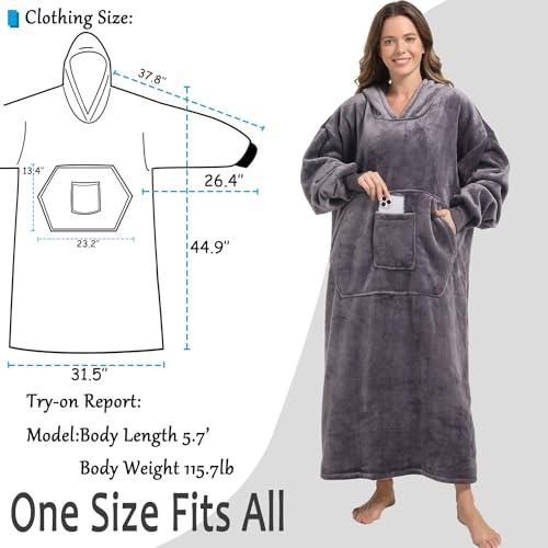 Oversized Wearable Blanket Sweatshirt, Thick Fleece Sherpa Hooded Loungewear
