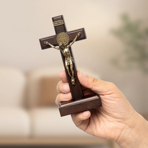 5-Inch Wood Standing Cross Crucifix for Wall or Table Home Decor