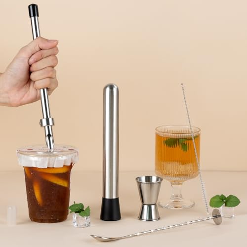 5-Piece Stainless Steel Lemonade Drink Making Set with Straw Puncher, Muddler & More