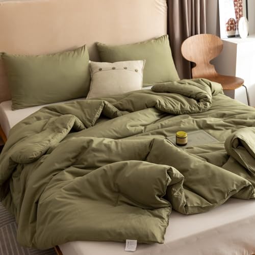 ROSGONIA Olive Green Queen Comforter Set 3-Piece Boho Bedding