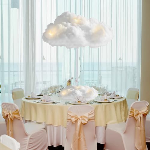 Skiennix 3 Set Artificial Cloud LED Light Decorations - Fluffy Cotton Clouds for Baby Showers & Parties