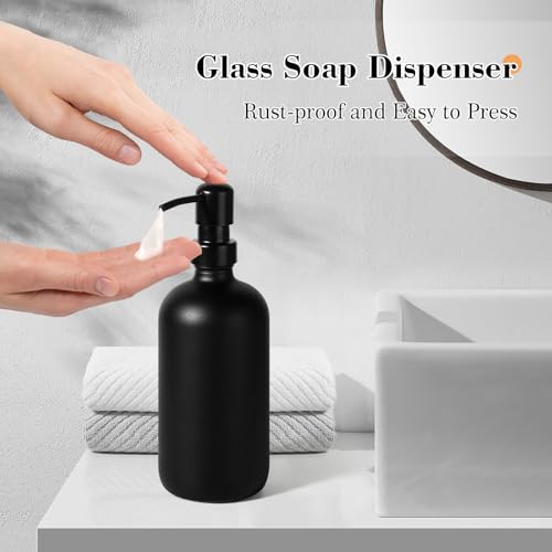 7-Piece Matte Black Glass Bathroom Accessory Set with Trash Can