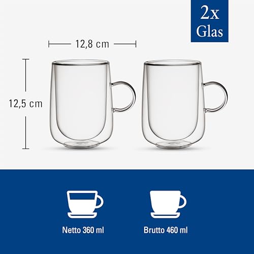 Double-Walled Latte Macchiato Glasses, 15.5 oz Borosilicate Glass Set of 2