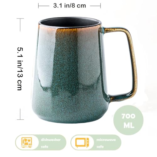 Ceraozmus 24 oz Green Ceramic Coffee Mug with Large Handle - Microwave & Dishwasher Safe