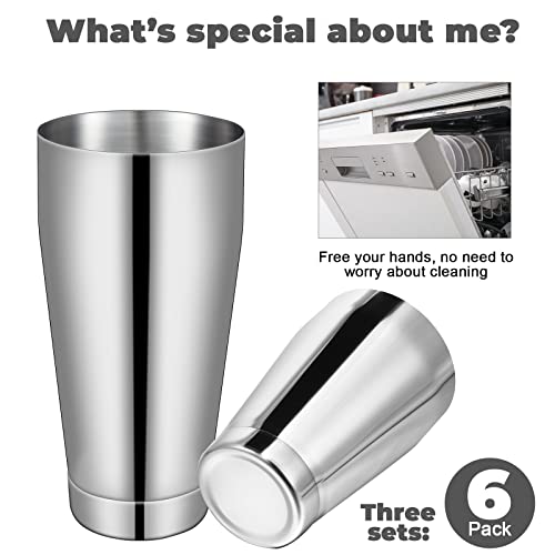 Sabary Silver 6-Piece Cocktail Shaker Set with 18 oz & 28 oz Boston Shakers