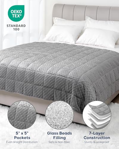 15lbs Weighted Blanket for Adults, 60x80 Queen Size Reversible Minky Dot