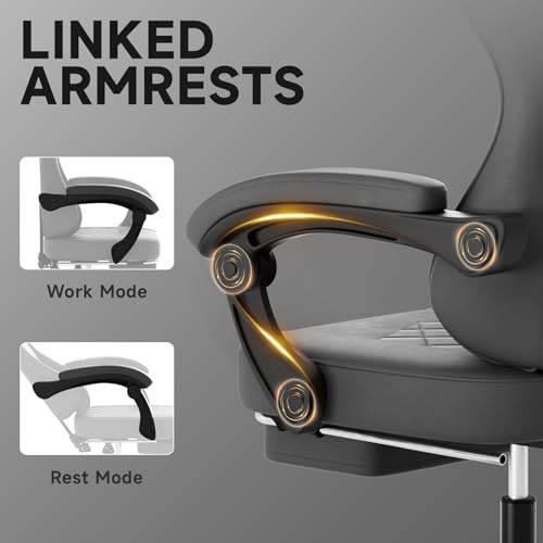 Ergonomic Gaming Chair with Footrest and Lumbar Support, Grey PU Leather