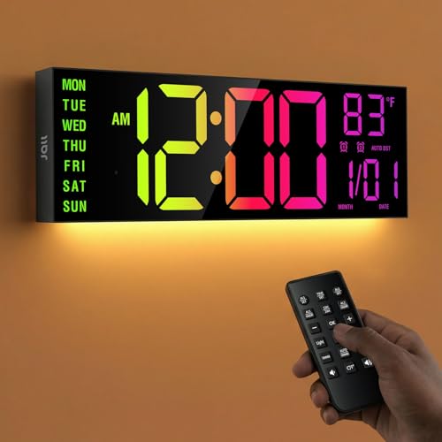 16-Inch Large Digital Wall Clock with RGB Display, Timer & Dual Alarm
