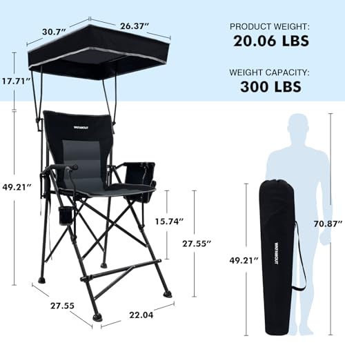 Oversized Folding Director Chair with Canopy Shade and Footrest, 300 lbs