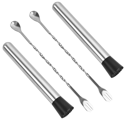 8-Inch Stainless Steel Cocktail Muddler Set with Bar Spoons for Drinks