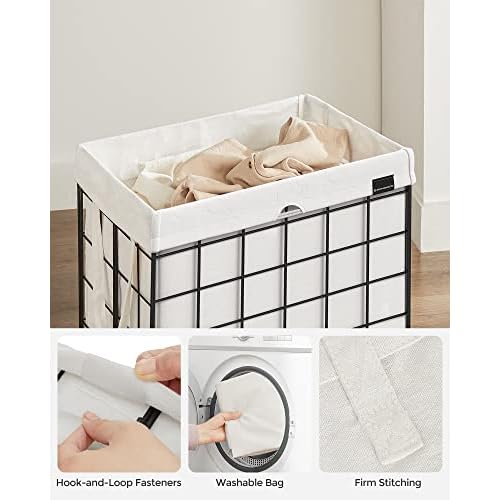 SONGMICS Laundry Hamper, 23.8 Gal. (90L) Laundry Basket, Collapsible Clothes Hamper, Black and White ULCB190W01