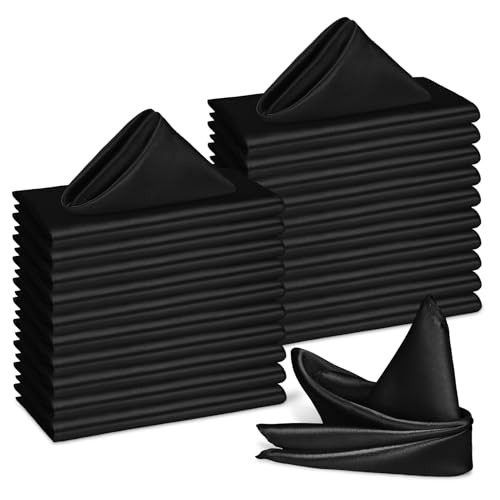 80-Pack Black Satin Napkins, 17x17 Inch Soft Silky Cloth Table Napkins