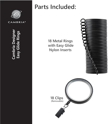 Weathered Oak Curtain Rings with Clips - 1-5/8 Inch, 18 Count