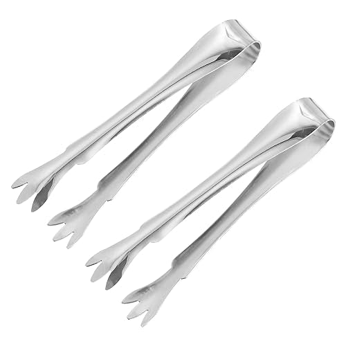 uxcell 4 Inch Stainless Steel Mini Serving Tongs for Ice & Appetizers, 2-Pack