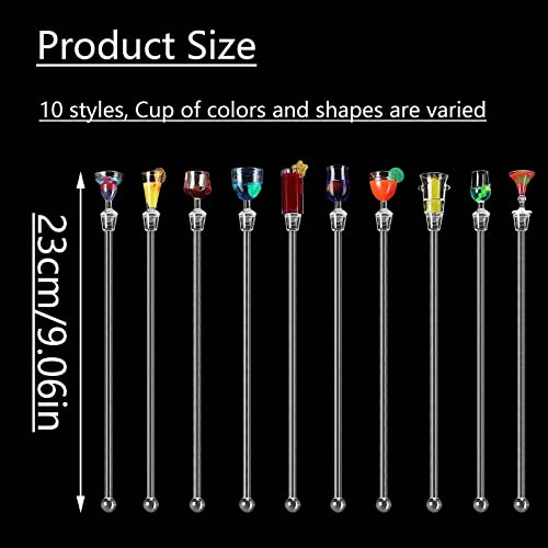 Acrylic Cocktail Stirrer Sticks Pack of 10 - Reusable Colorful Bar Mixing Spoons