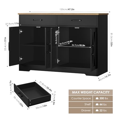 47-Inch Farmhouse Kitchen Sideboard Buffet Cabinet with Storage Drawers