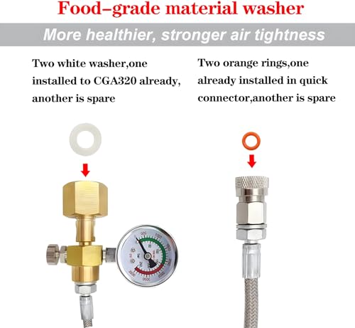 60-Inch CO2 Soda Maker Adapter Hose with Pressure Gauge for CGA320 Tanks
