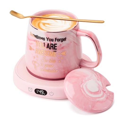 Electric Coffee Mug Warmer Set with 14oz Ceramic Mug, Lid, and Spoon