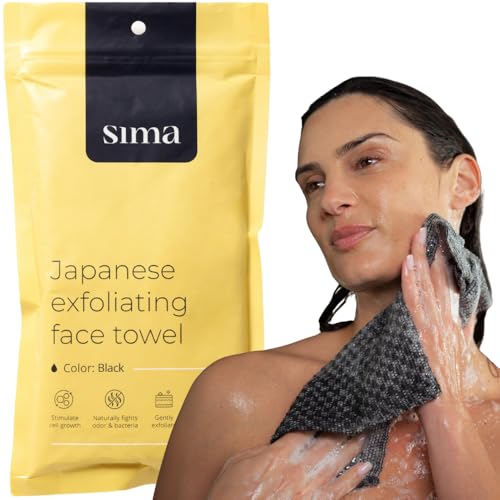 Sima Black Exfoliating Washcloth Face & Body Scrub Towel 1 Pack - Double-Sided, Hexagon Fibers