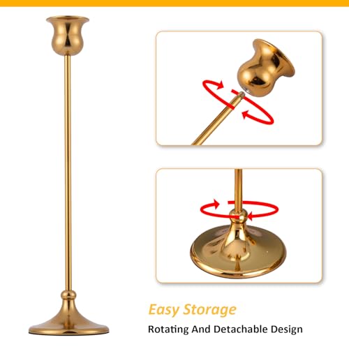 Pusenlan Tall Gold Taper Candle Holders Set of 6 | Vintage Metal Candelabra for Holidays & Weddings