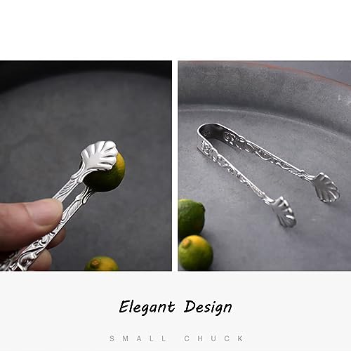 Stainless Steel Rose Design U-Shaped Tongs for Tea & Coffee - Mini Ice & Sugar Cubes, 2 Pack