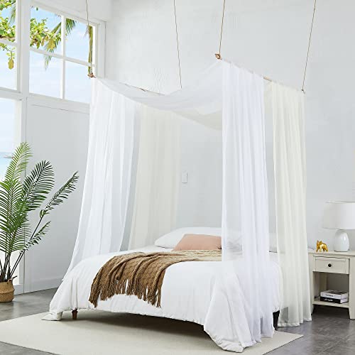 Beige Sheer Bed Canopy Scarf Curtain - 55 x 144 Inch Bedroom Drape