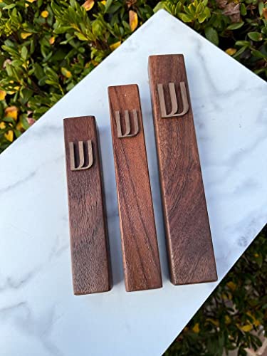 7-Inch Wooden Mezuzah Case for Door - Modern Peel and Stick Jewish Decor