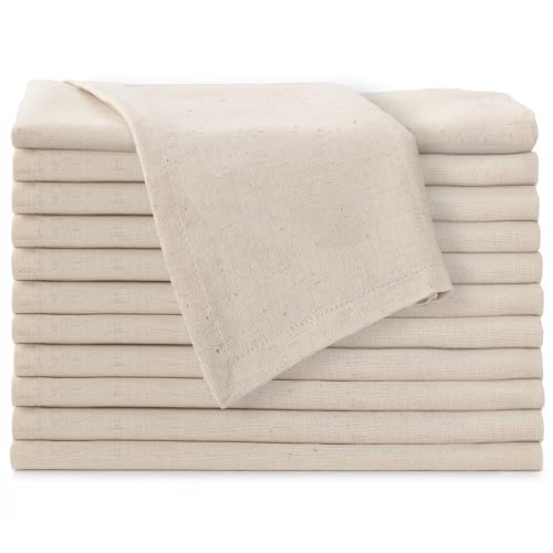 Cloth Napkins Set of 12 - 18x18 Inch Cotton Linen Blend Dinner Napkins, Ivory