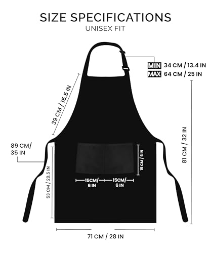 Adjustable Bib Apron 2-Pack - Water & Oil Resistant Chef Apron with Pockets