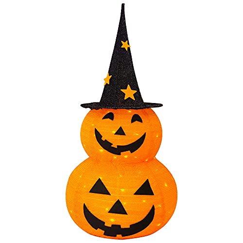 FUNPENY 3ft Lighted Halloween Collapsible Pumpkin with Star Hat, 50 LED Indoor Outdoor Decor