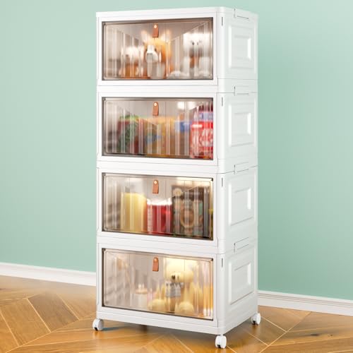 Collapsible Storage Cabinet with Wheels and Magnetic Doors