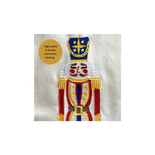 Christmas Nutcracker Embroidered Linen Wreath Sash for Front Door Decor