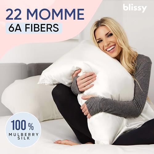 Blissy 100% Pure Mulberry Silk Pillowcase - 22 Momme 6A Grade, Standard White