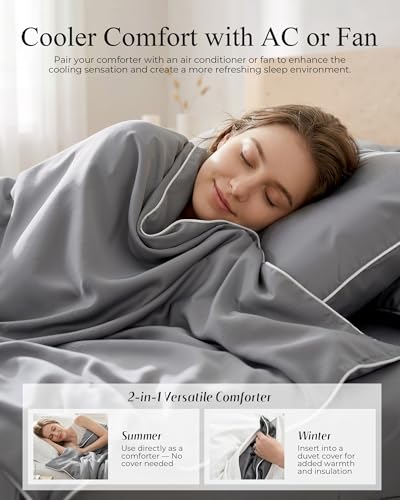 Cooling Comforter - Lightweight Down Alternative Blanket for Night Sweats, Queen 90x90 (Mist Gray)