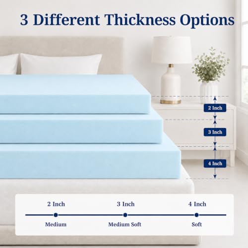 IULULU 3-Inch Cooling Gel Memory Foam Mattress Topper - Queen Size