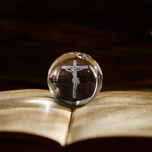 Zeershee 2.3" Jesus Crystal Ball with Triangular Stand - Cross Jesus Gift