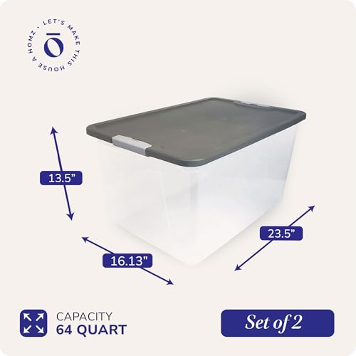 Clear Plastic Storage Bin with Latching Lid 64 Qt 2 Pack
